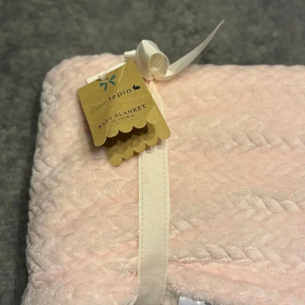 NWT Mon Lapin pink quilted velvet baby blanket